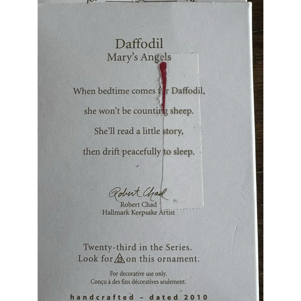 Hallmark Keepsake 2010 Mary's Angel Signed Ornament‎ Daffodil #23 Series